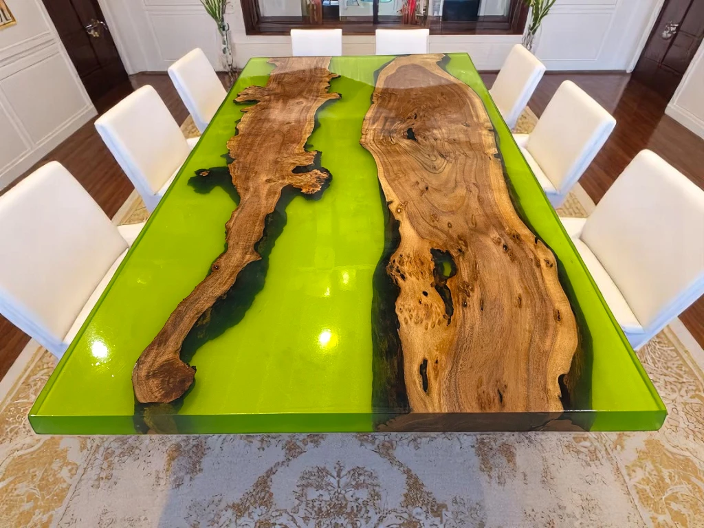 Acacia Wood Dining Table with Yellow Epoxy Resin – Custom Design